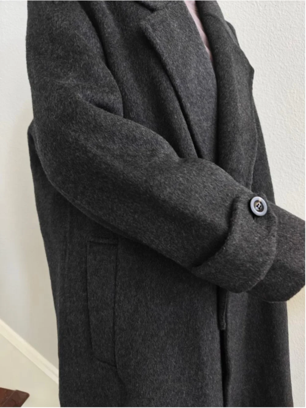Handmade Wool & Alpaca Blend Long Coat | Charcoal Gray Korean Minimalist